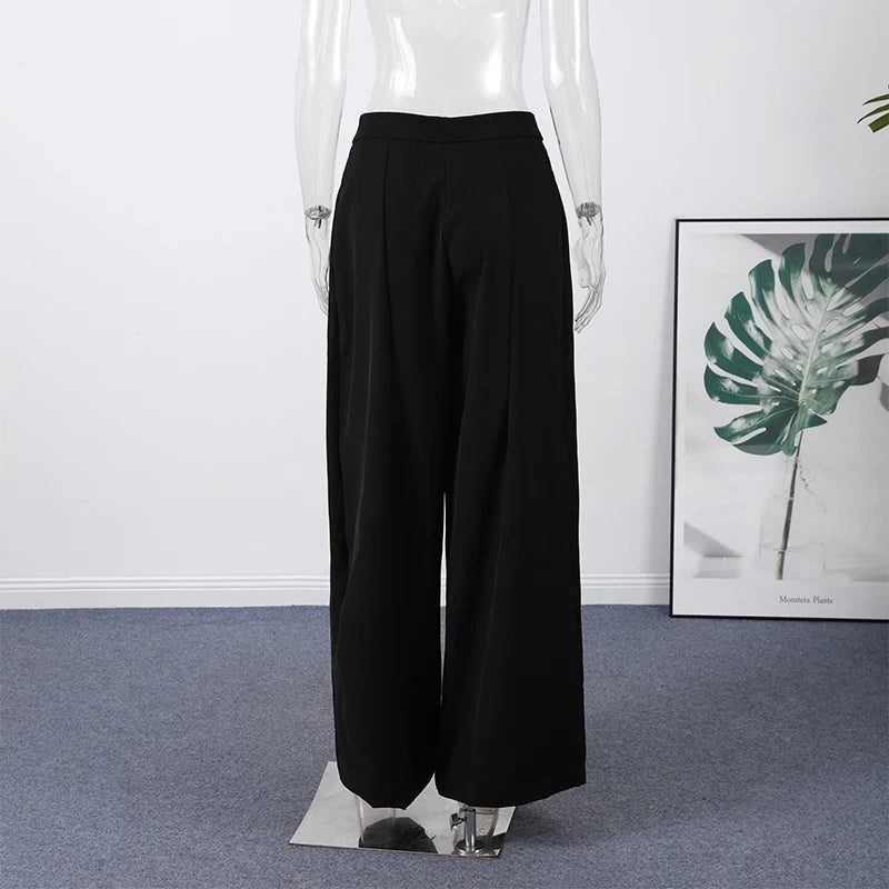 Casual Striped Loose Pants Women High Waist Pleated Straight Long Wide Leg Trousers Female 2025 Fashion Autumn Lady Bottoms