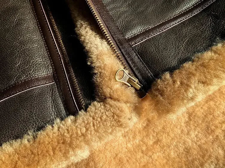 New Fashion 2024 Men's Winter Coat Genuine Leather Natural Sheepskin Shearling Jacket Thick Wool Liner Brown Plus Size XXXXXXL