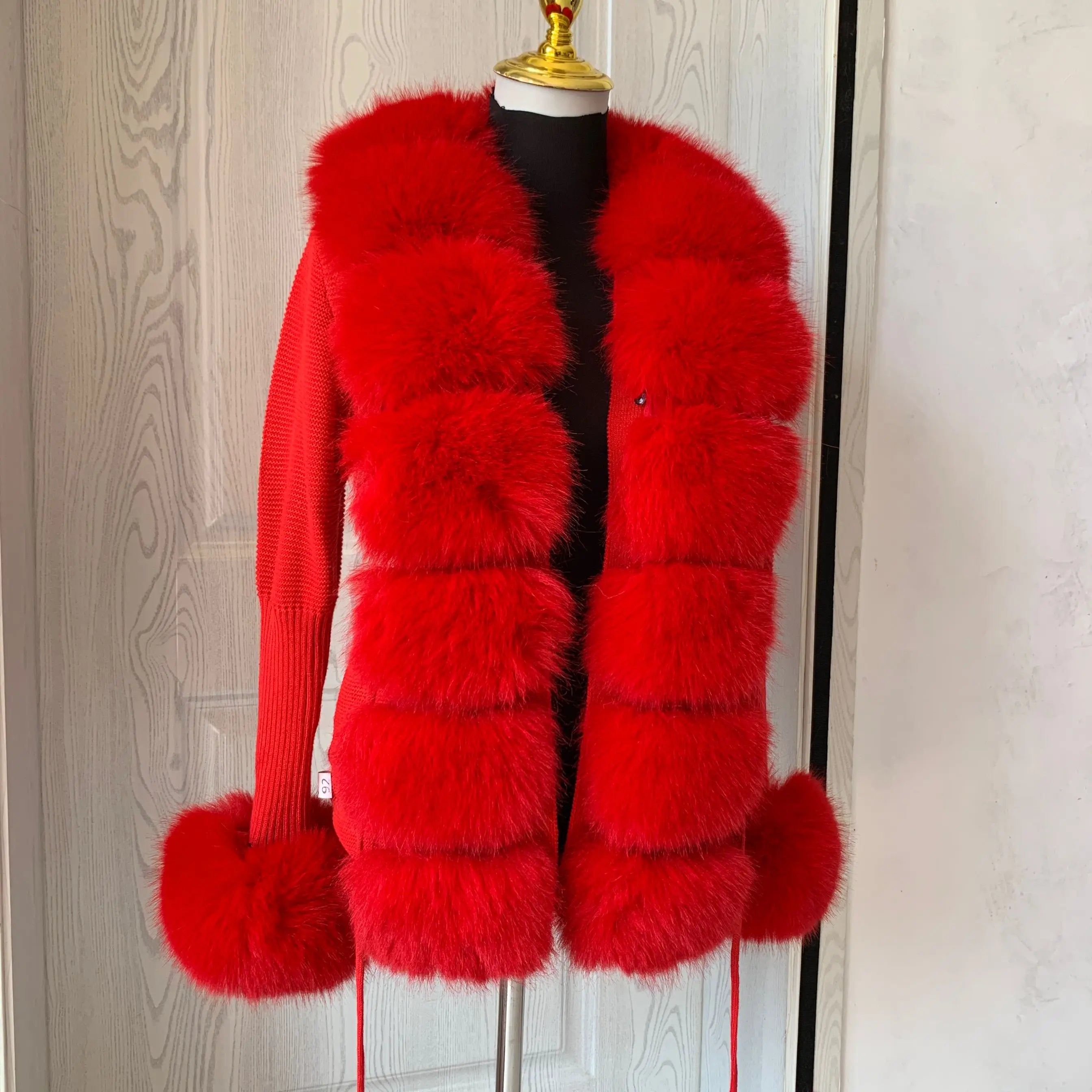 Women Faux Fur Knit Sweater cardigan Spring Autumn elegant Knitted sweater with faux fox fur collar Ladies Fashion Coat fur coat