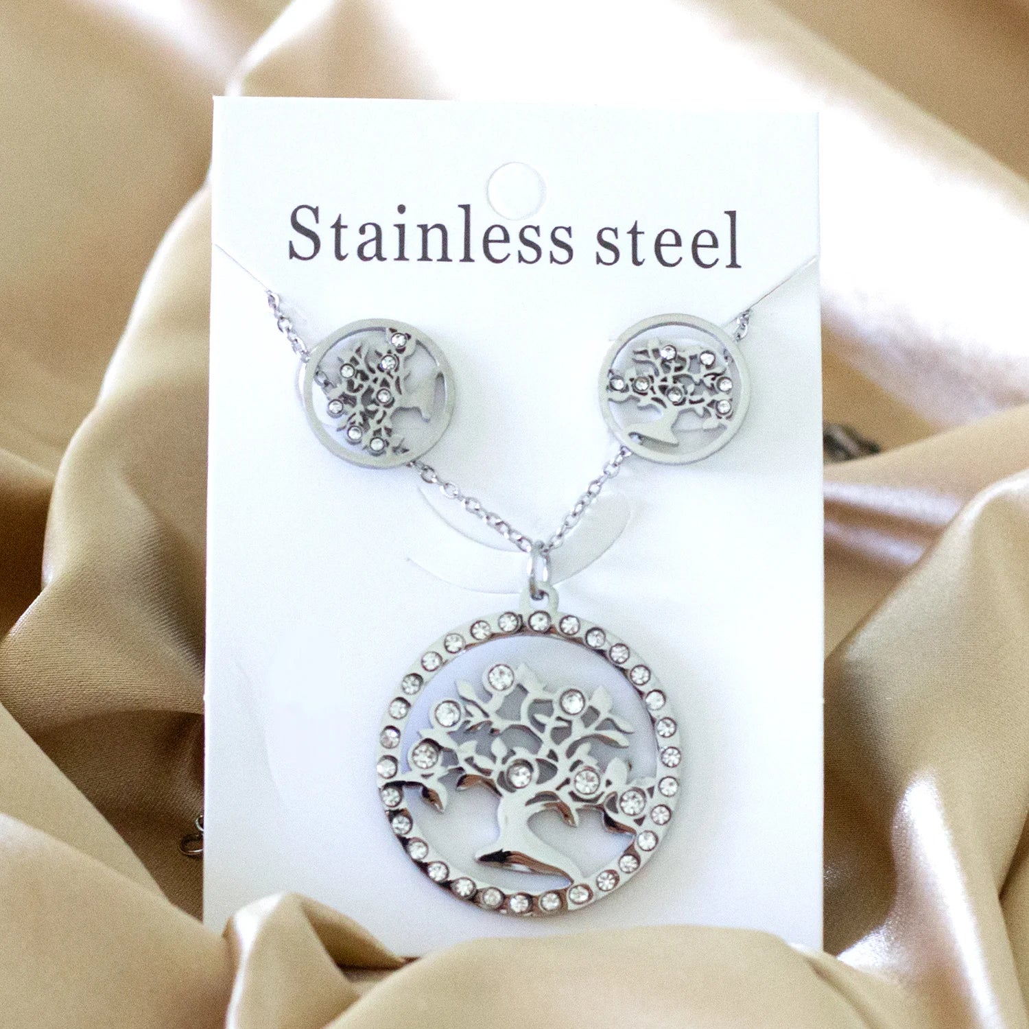 LUXUKISSKIDS Big Tree Of Life Charms Dubai Golden Jewelry Sets For Woman/Men Hippie Round Pendant Set of Necklace Earrings Punk