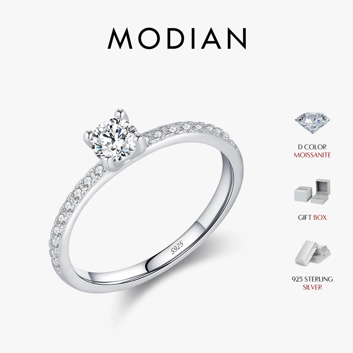 MODIAN D Color Moissanite Ring Delicate Square 925 Sterling Silver Lab Diamond Ring For Women Wedding Statement Jewelry