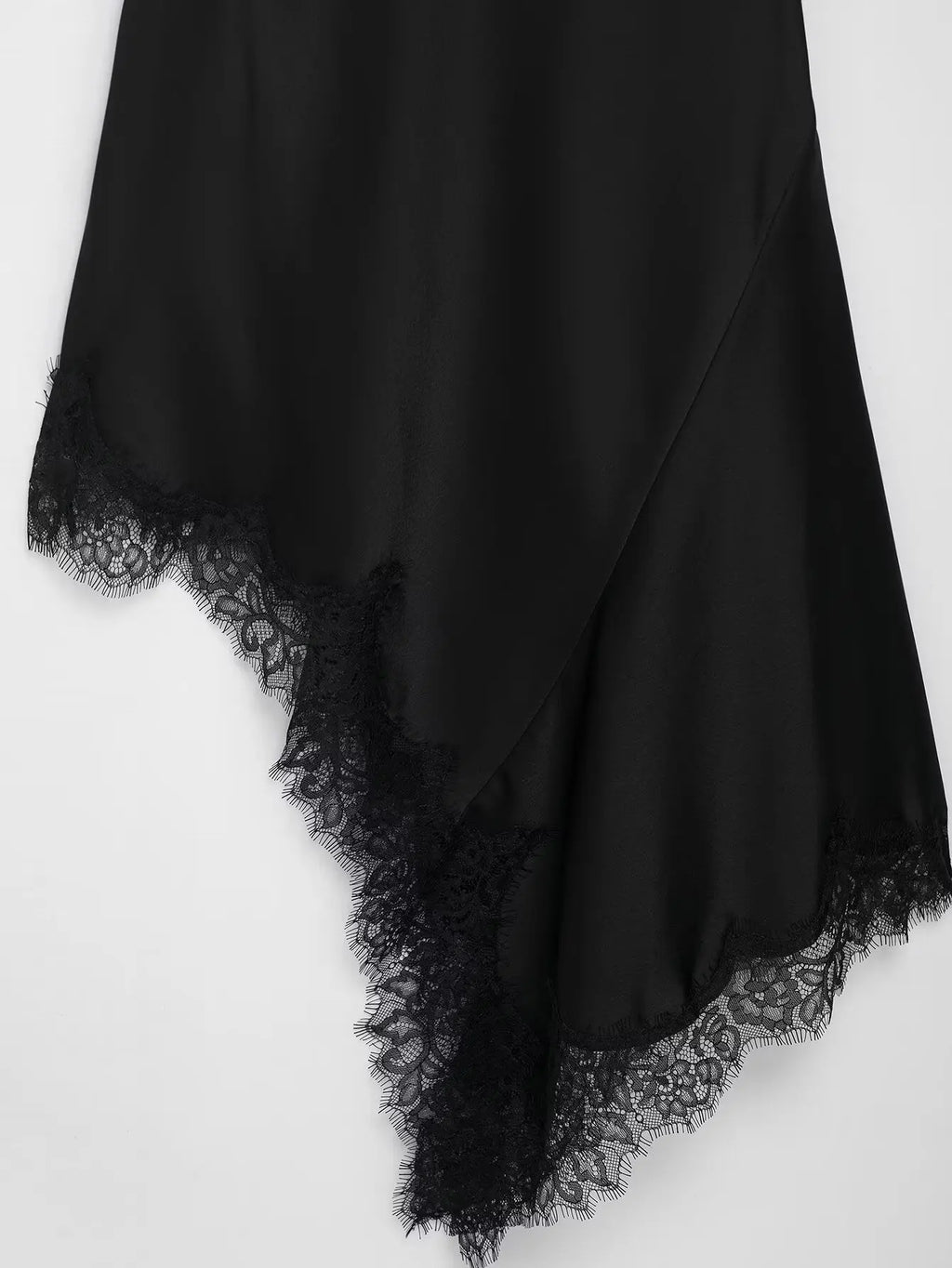 BSAY 2025 Summer New Product Women's Lace Decorative Satin Texture Strap Sexy Dress with Hanging Neck and Asymmetric Bottom