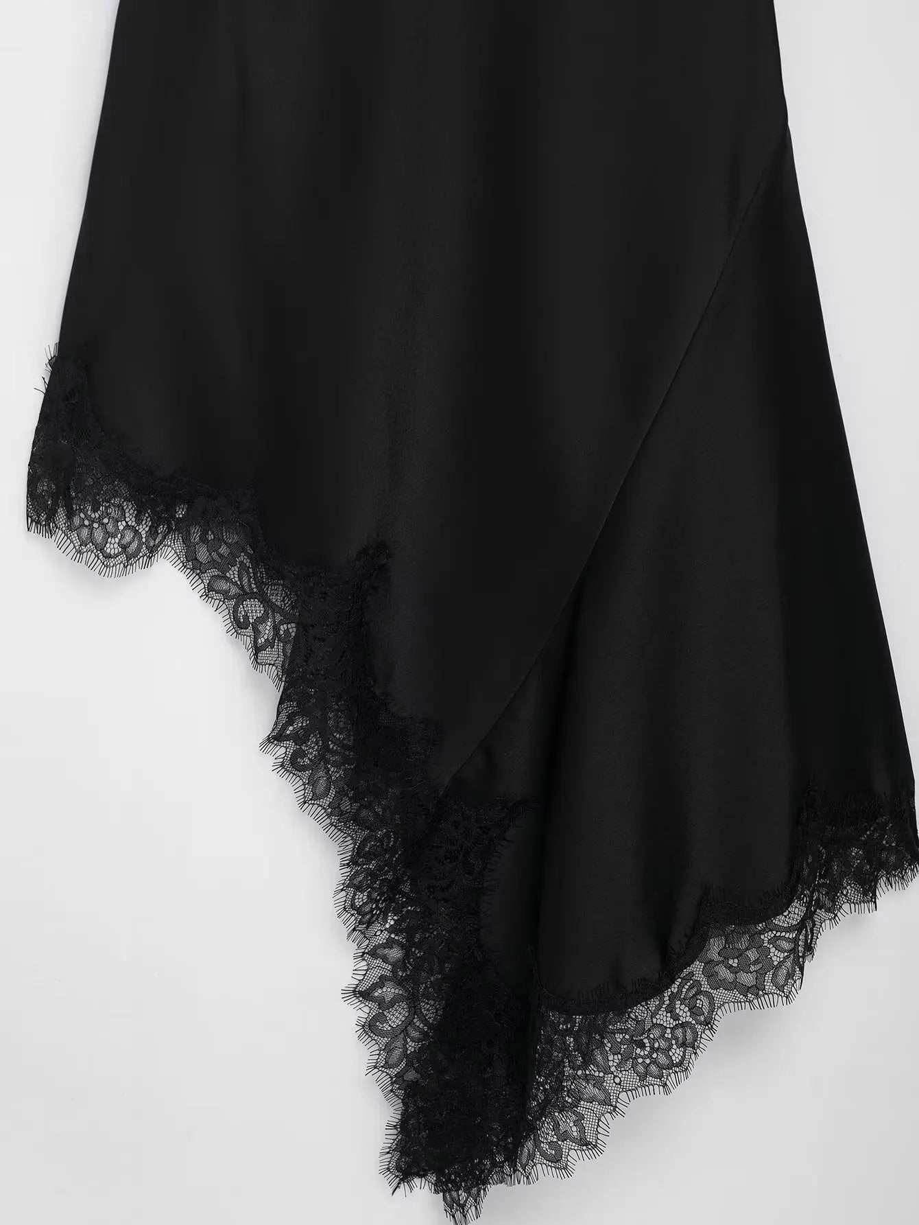 BSAY 2025 Summer New Product Women's Lace Decorative Satin Texture Strap Sexy Dress with Hanging Neck and Asymmetric Bottom