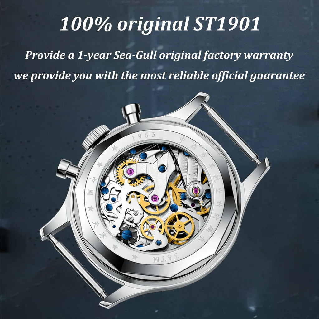 Seagull 1963 International Edition Men's Mechanical Watch Pilot Clock ST1901 Retro Chronograph Wristwatch Air Force Aviation New