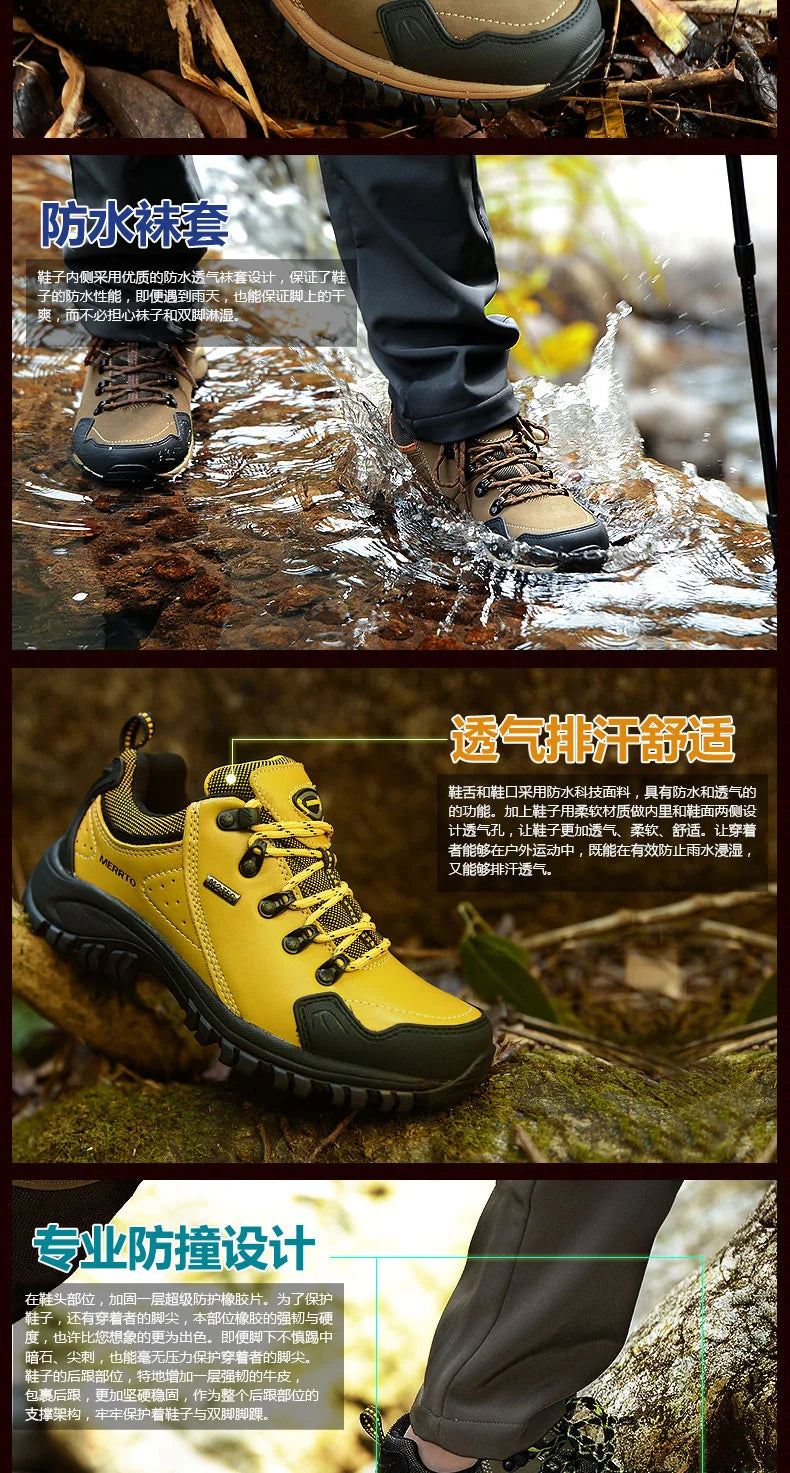 MERRTO Cowhide Outdoor Men Hiking Shoes Trekking Hunting women Tourism Mountain Breathable Climbing Sneakers Tactical boots