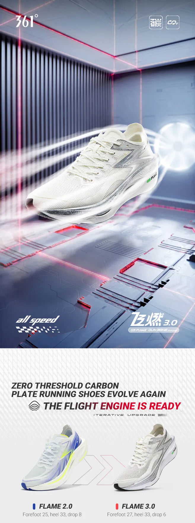 361 Degrees NEW Flame 3.0 Men Running Shoes Marathon Carbon Plate Racing Breathable Cushioning Non-Slip Sneakers Male 672412207