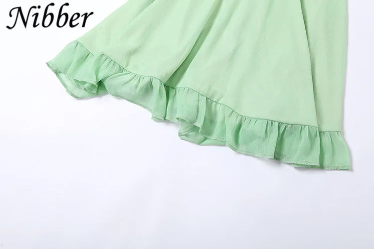 Nibber Vestidos Elegantes Para Mujer Solid Color Cutout Slim Sling Dress Sexy Backless Ruffle Dress Female2023