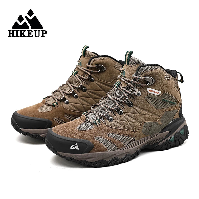 HIKEUP Winter Boot Men Outdoor Hiking Boots Suede High Top Trekking Men Shoes Rainproof Tactical Combat Military Boots