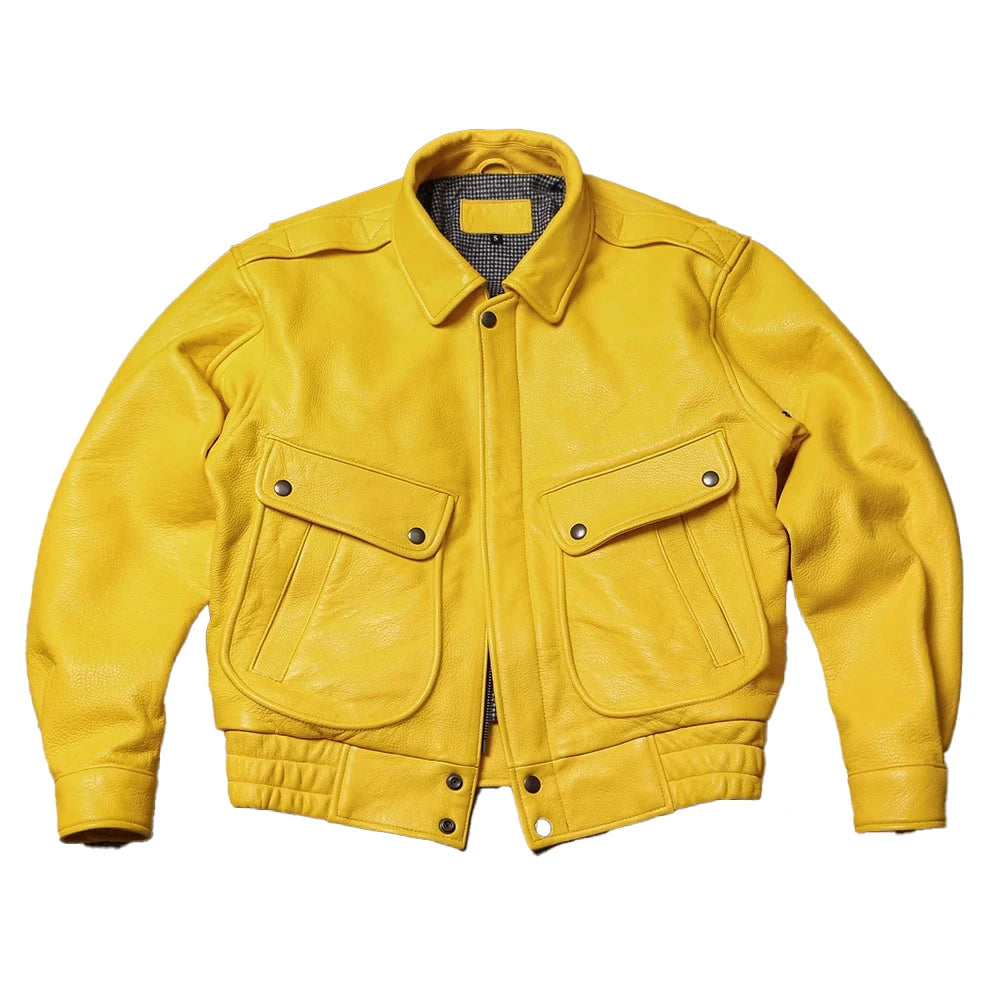 Mauroicardi Spring Autumn Cool Handsome Short Yellow Soft Pu Leather Jacket Men Turn-down Collar Luxury Designer Clothes 2025