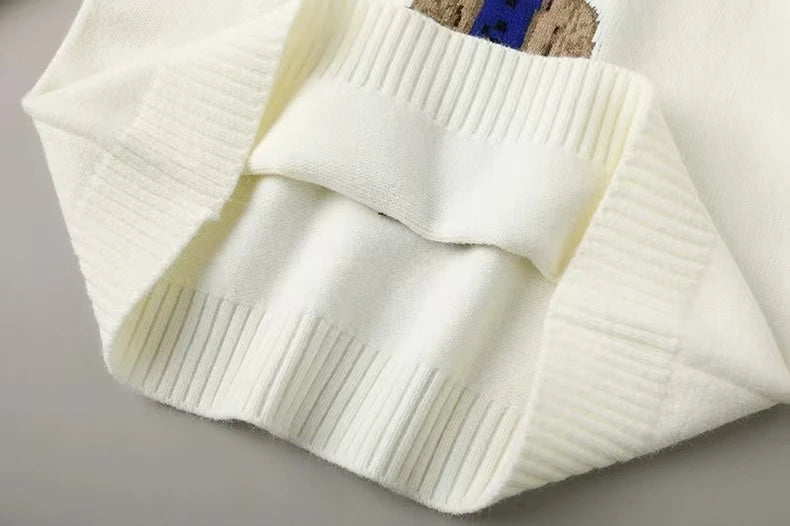 New 2024 Autumn Winter Pullover Sweater Women Cashmere Knitwear Tops Bear Print Warm Pullovers Korean Fashion Chic Woman Clothes