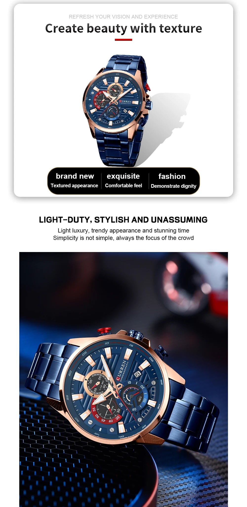 CURREN Sports Casual Quartz Wristwatches with Chronograph Fashion Stainless Steel Men's Watch Auto Date Clock Male with box