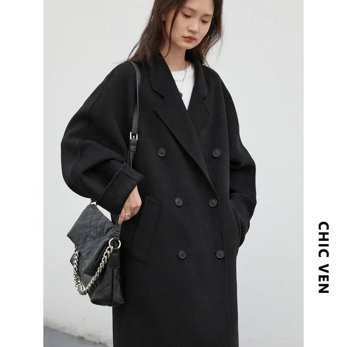 CHIC VEN Women Long Double-sided Woolen Coats Retro Loose Female Overcoat Double Breasted Ladies Windbreak Autumn Winter 2025