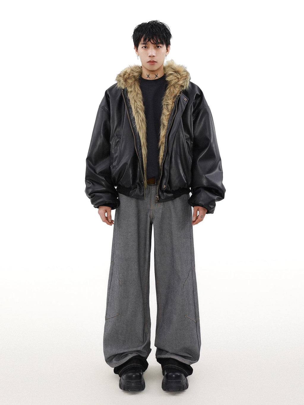 Men's Fashion High-end Long Sleeve Jacket Cotton Clothes Men's 2024 Winter New Velvet Thickened Double-sided Fur Integrated Coat