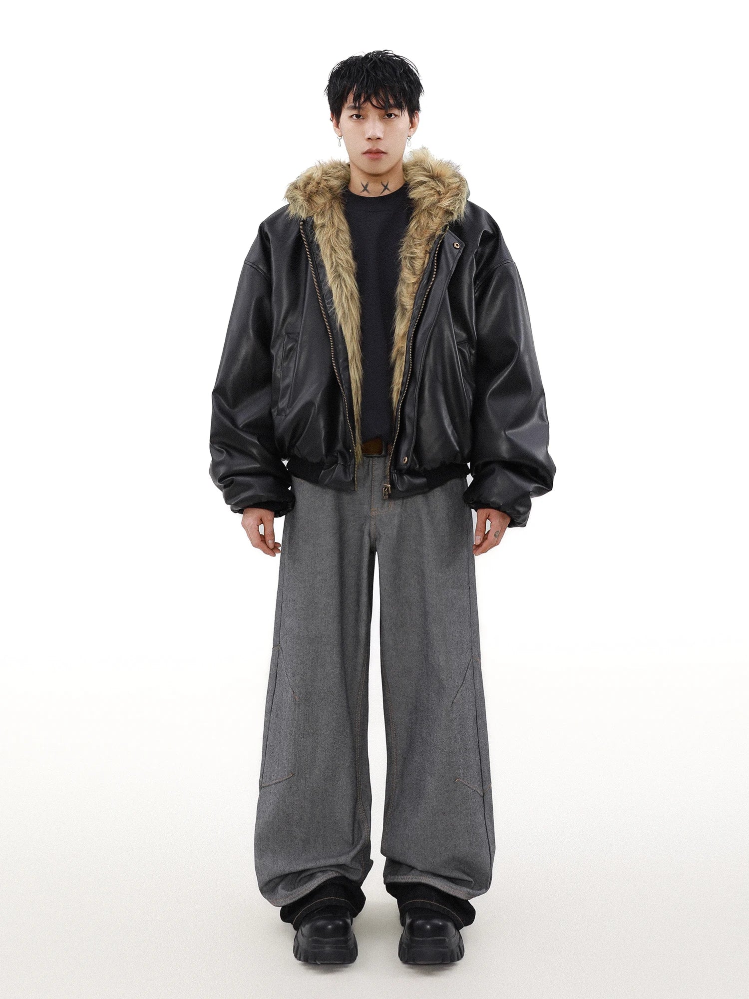 Men's Fashion High-end Long Sleeve Jacket Cotton Clothes Men's 2024 Winter New Velvet Thickened Double-sided Fur Integrated Coat