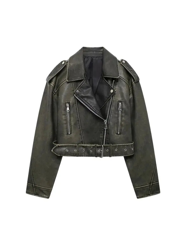 Faux Leather Moto & Biker Jacket for Women, Long Sleeve Coat, Front Zipper, Female Outerwear, Chic Tops, Fashion
