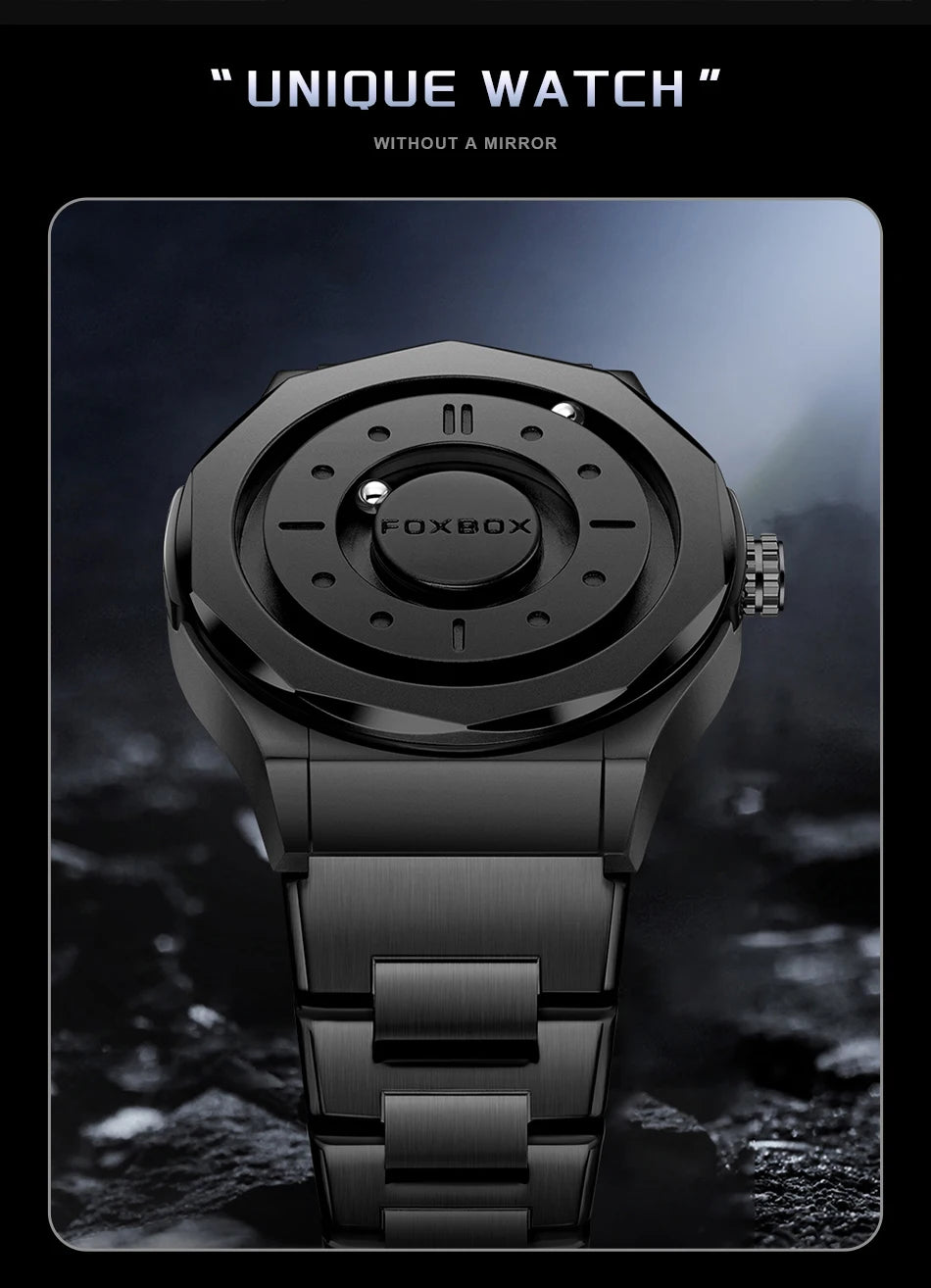 FOXBOX Creative Scrolling Pointer Magnetic Force Men's Quartz Wristwatches Outdoor Sports Waterproof Watch Men Relogio Masculino