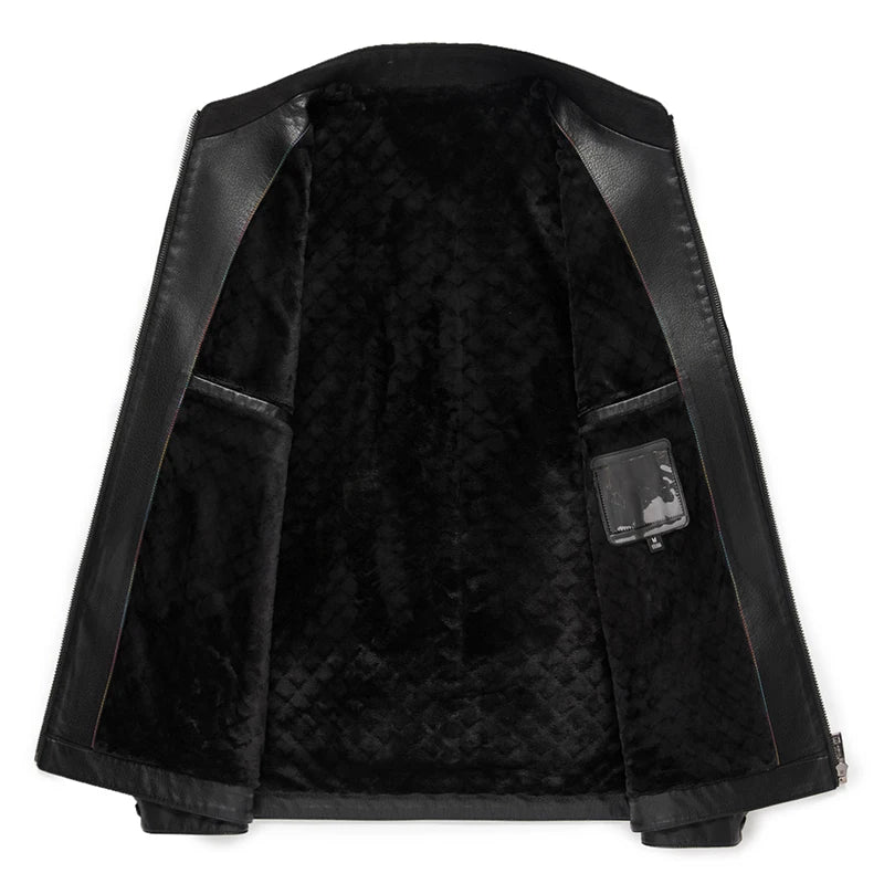 YN-2335 Spring and Autumn Men's Genuine Leather Polo Mock Neck Jacket Fashion Slim Sheepskin Coat Black Grey Husband Gift Youth