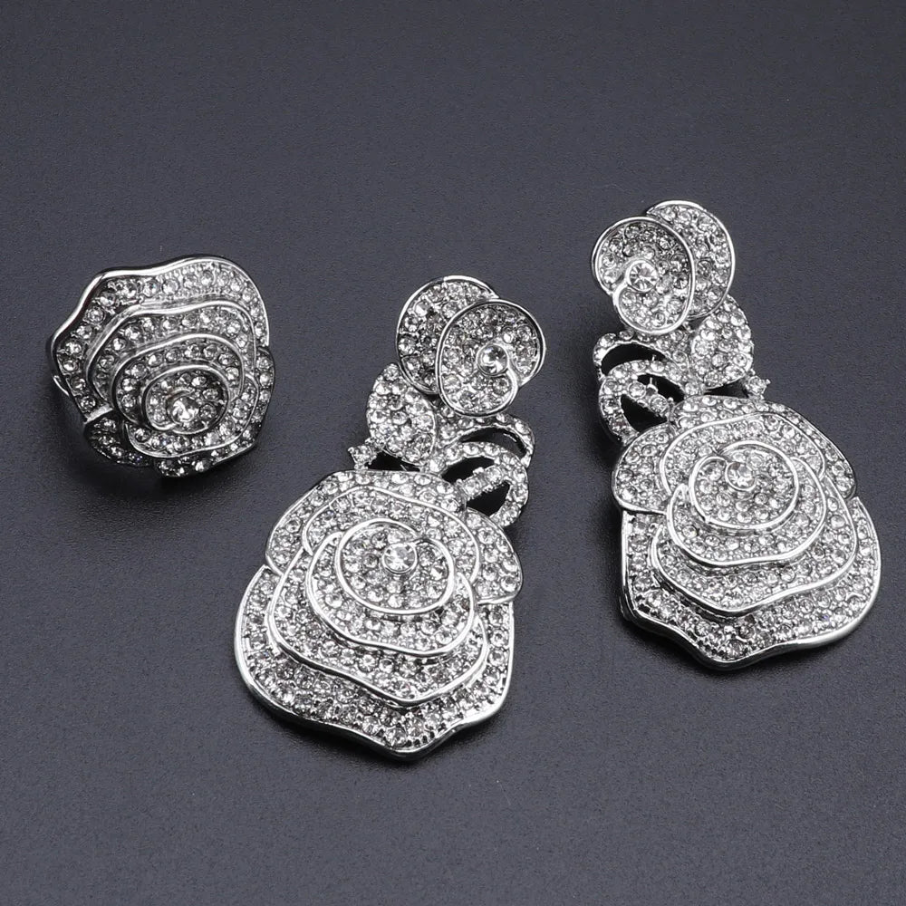 CYNTHIA Dubai Women Silver Plated Jewelry Sets African Wedding Bridal Ornament Gifts For Saudi Arab Necklace Bracelet Earrings