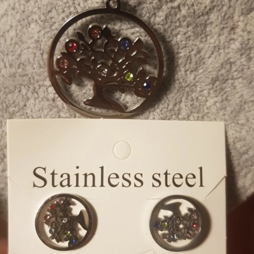 LUXUKISSKIDS Big Tree Of Life Charms Dubai Golden Jewelry Sets For Woman/Men Hippie Round Pendant Set of Necklace Earrings Punk