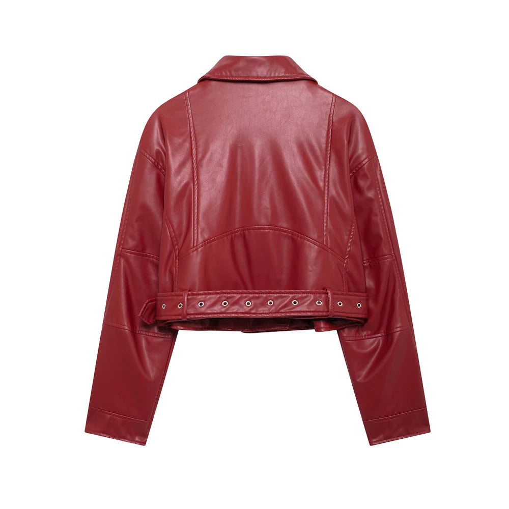 Faux Leather Moto & Biker Jacket for Women, Long Sleeve Coat, Front Zipper, Female Outerwear, Chic Tops, Fashion