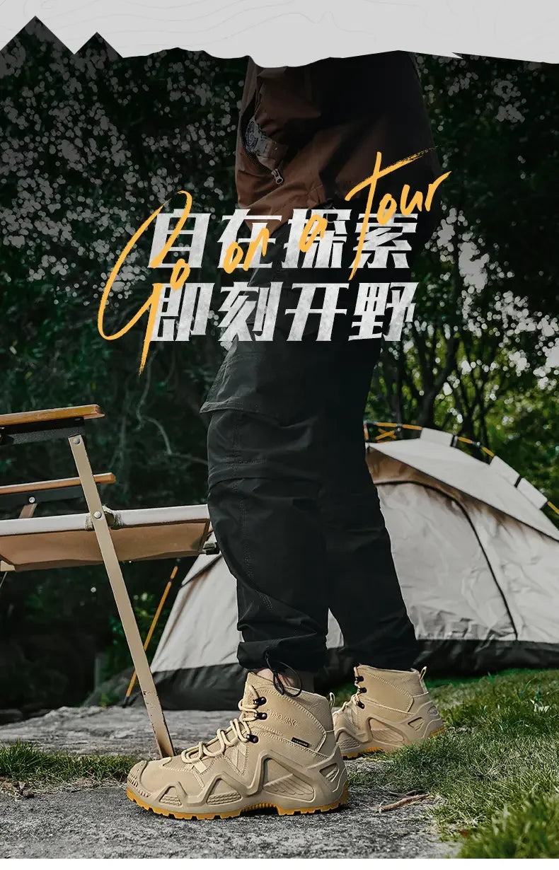 Men Tactical Boots with Straps for Combat Training Waterproof Straps Outdoor Hiking Breathable Shoes Multifunctional Motorcycle