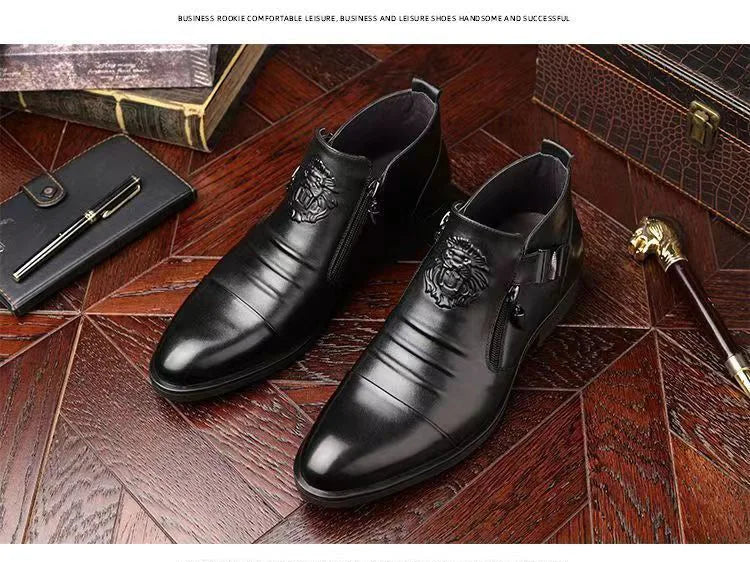 Trendy Men Boots Luxury Men's Shoes High Quality Leather Embossing Men's Boots Zip Male Leather Shoes Hard-Wearing Work Footwear
