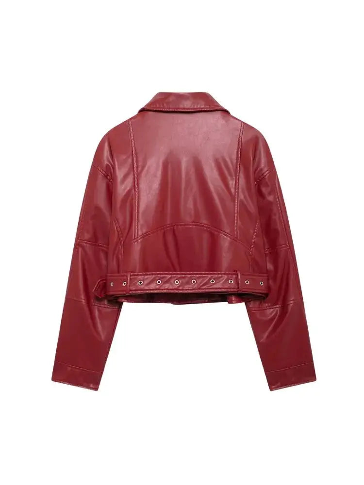 Faux Leather Moto & Biker Jacket for Women, Long Sleeve Coat, Front Zipper, Female Outerwear, Chic Tops, Fashion