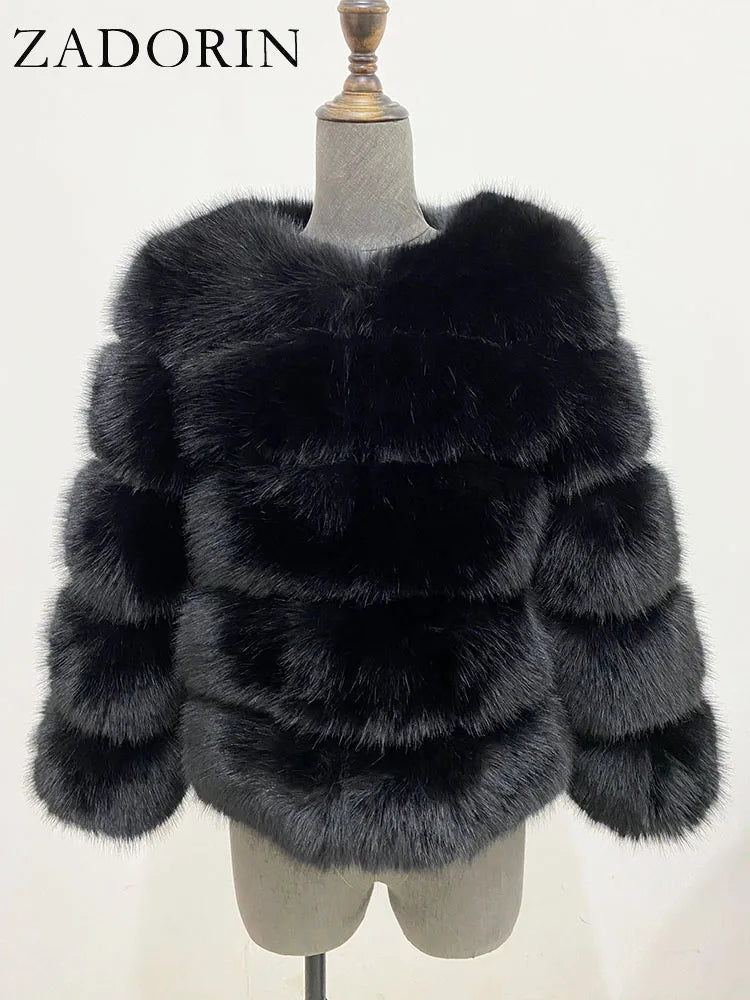 ZADORIN S-6XL Mink Coat Winter Black White Faux Fur Coat Woman Elegant Fluffy Faux Fur Jacket Top Short Fur Coats Woman Clothing