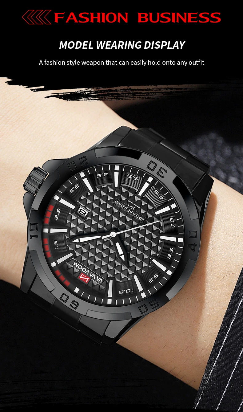 VA VA VOOM Men Casual Sport Military Quartz Calendar Wrist Watch for Man Business Leather Waterproof Male Clock Relogio Masculin