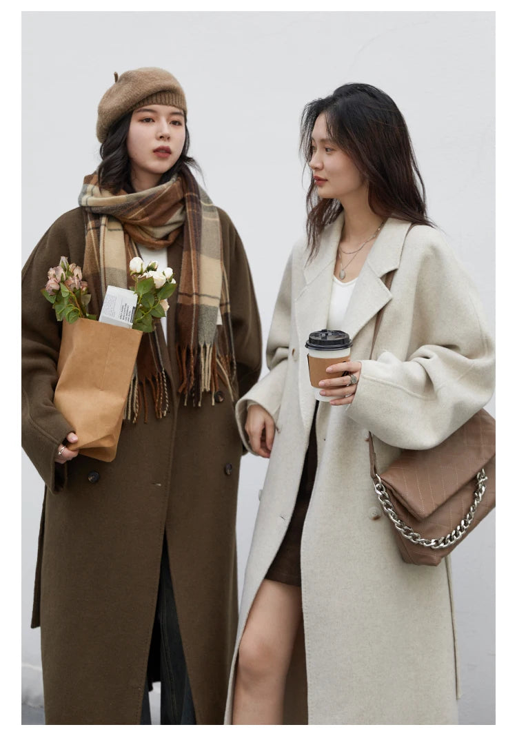 CHIC VEN Women Long Double-sided Woolen Coats Retro Loose Female Overcoat Double Breasted Ladies Windbreak Autumn Winter 2025