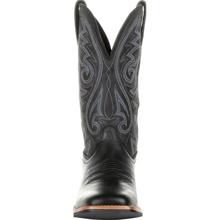 Western Cowboy Boots Black Brown Faux Leather Winter Shoes Retro Men Boots Embroidered Men Mid-calf Boots Plus Size 48 Botas