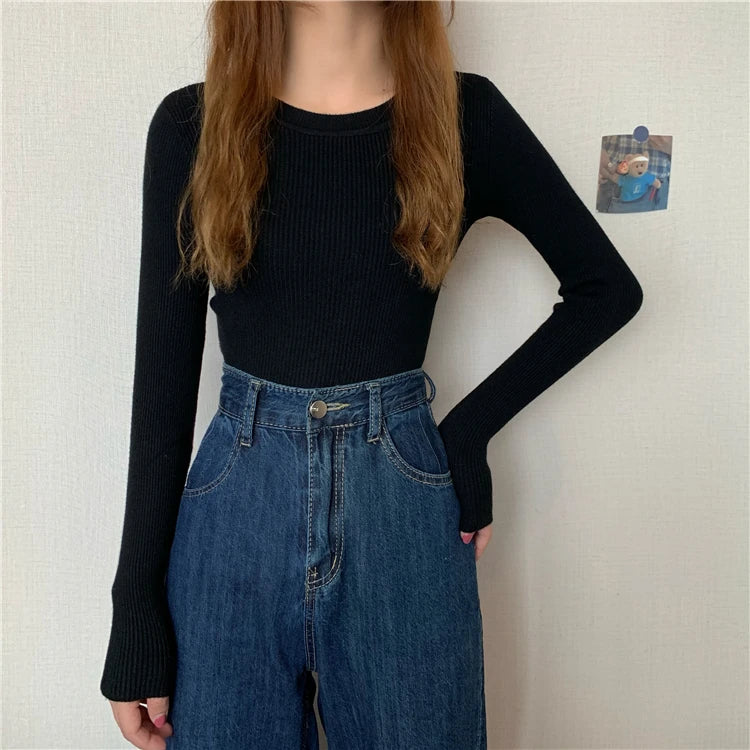 2025 New Women Sweater Autumn Winter Long Sleeve Pullover Basic Top Fashion O-neck Elastic Female Winter Solid Knitted Jumper