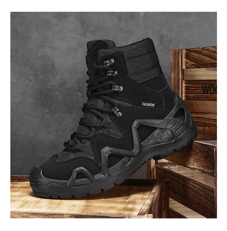 Men Tactical Boots with Straps for Combat Training Waterproof Straps Outdoor Hiking Breathable Shoes Multifunctional Motorcycle