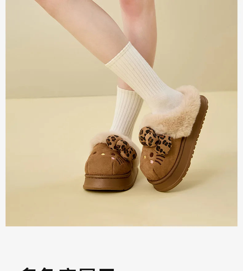 Autumn Winter Hello Kitty Slippers For Women Plush Kawaii Cute Sanrio Home Warm Cotton Slippers Cartoon Home Indoor Shoes Gifts