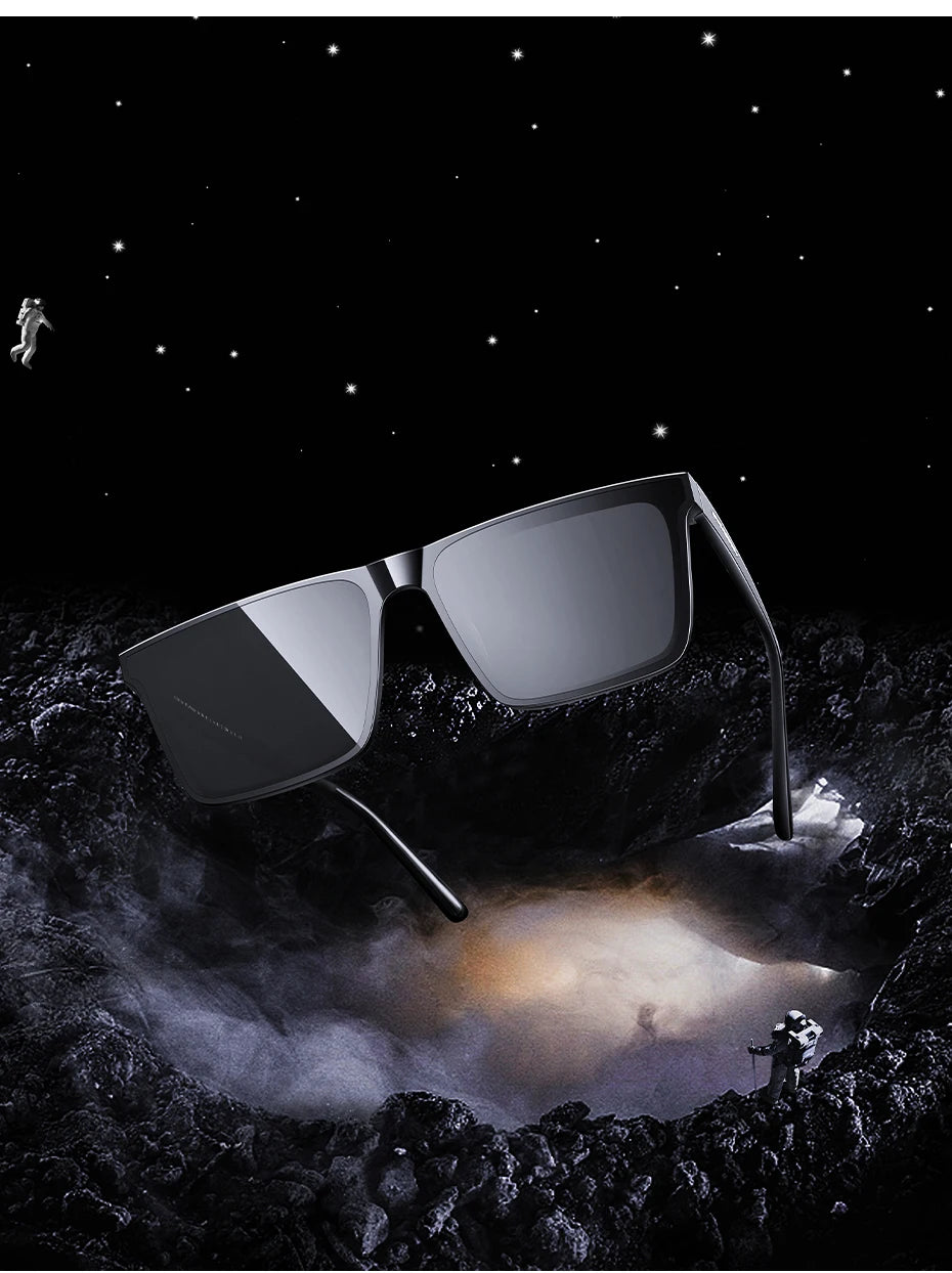 CAPONI Nylon Polarized Sunglasses High Quality Acetate Square Flat Design Sun Glasses For Men UV400 Protect Black Shades CP7499