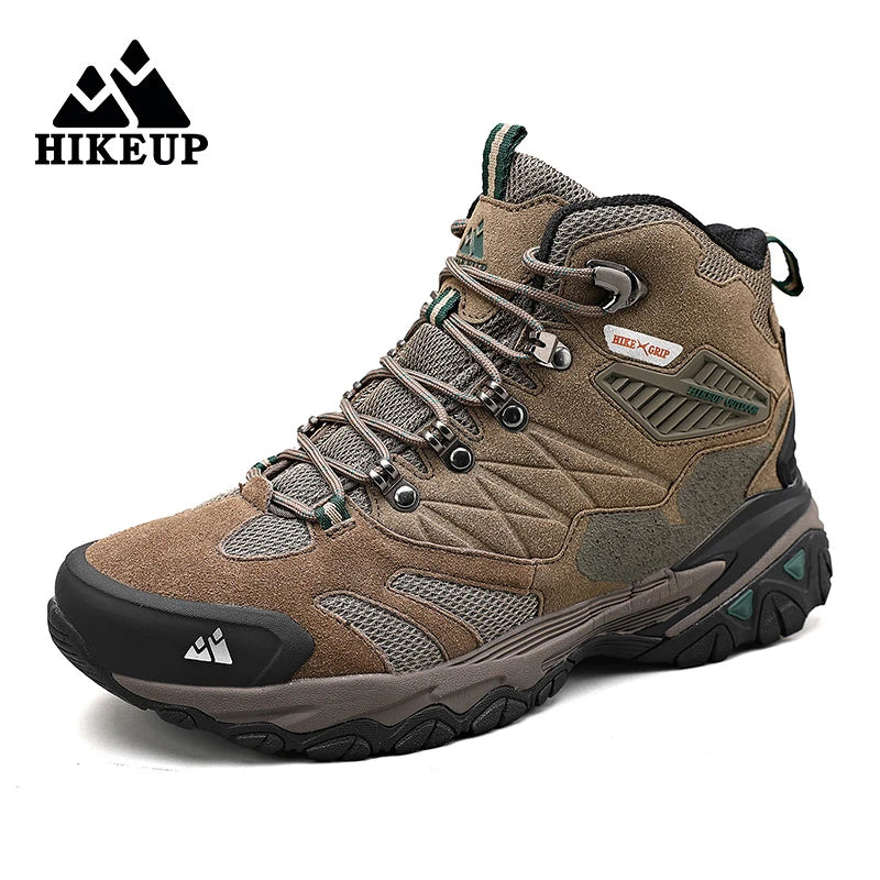 HIKEUP Winter Boot Men Outdoor Hiking Boots Suede High Top Trekking Men Shoes Rainproof Tactical Combat Military Boots