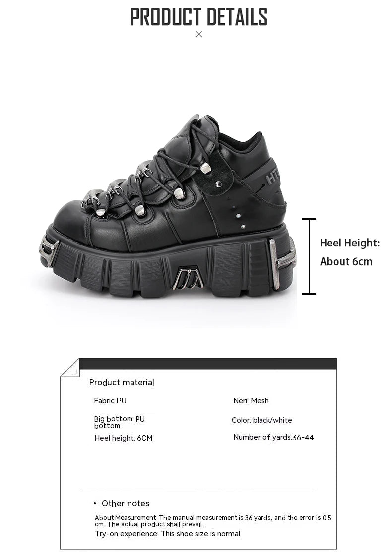 2025 New Brand Punk Style Women Shoes Lace-up heel height 6CM Platform Shoes Woman Rock Boots Metal Decor Woman Sneakers