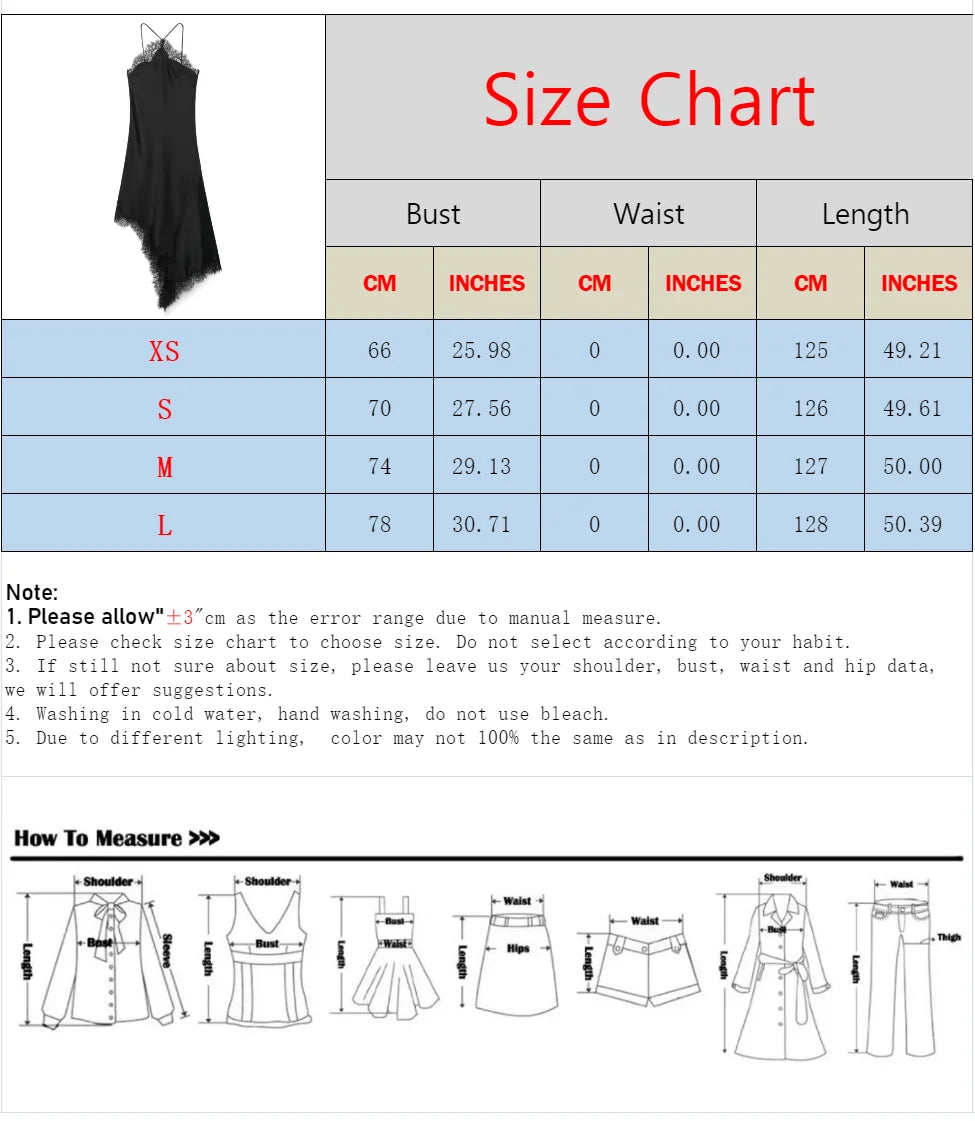 BSAY 2025 Summer New Product Women's Lace Decorative Satin Texture Strap Sexy Dress with Hanging Neck and Asymmetric Bottom