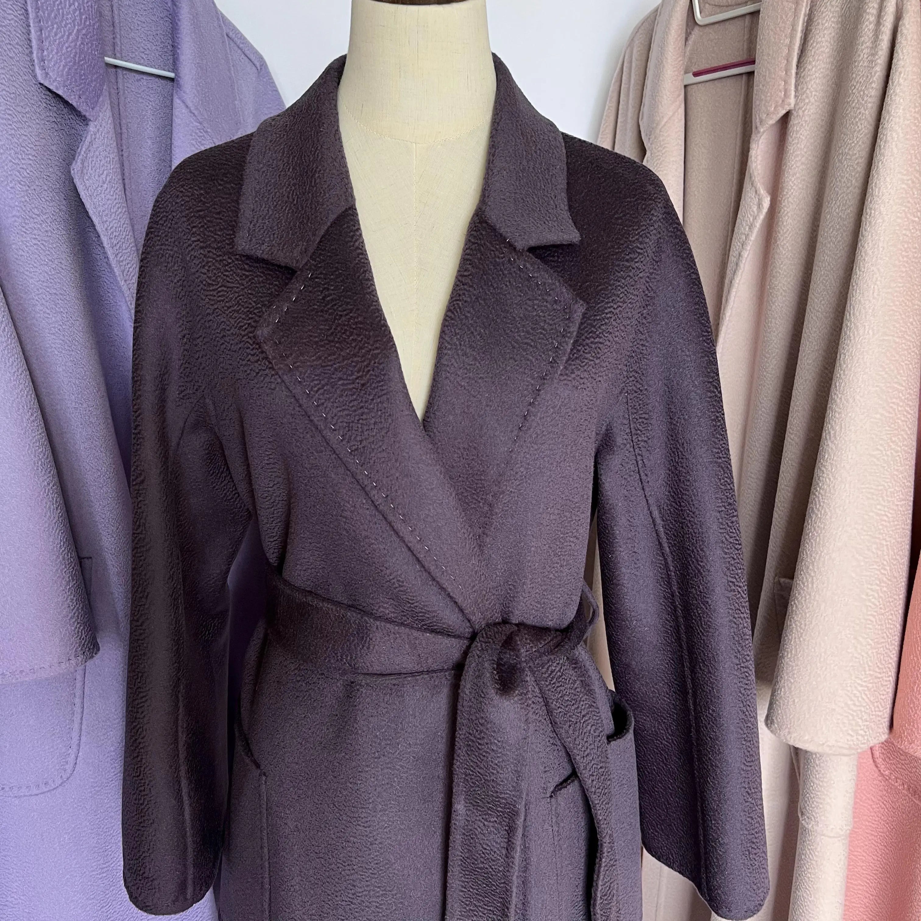 SPECIAL OFFER Cashmere Coat Female Winter Mid-Length Corrugated Coat Black Wool Coat Woman Autumn New Casual Fashion Beige Coat