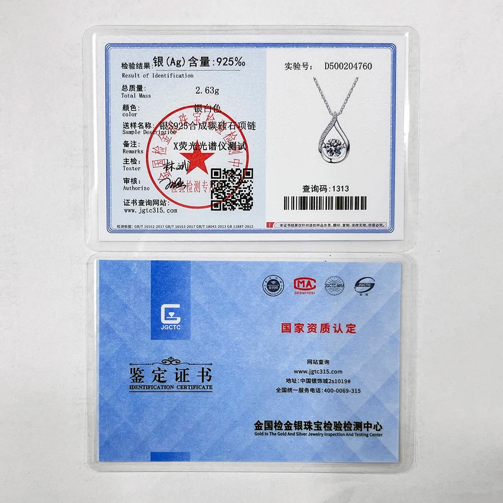 Real 925 Silver Moissanite Jewelry Set pendant necklace ring Stud Earrings Solitaire Pendant Necklace Set for Women Men Gift