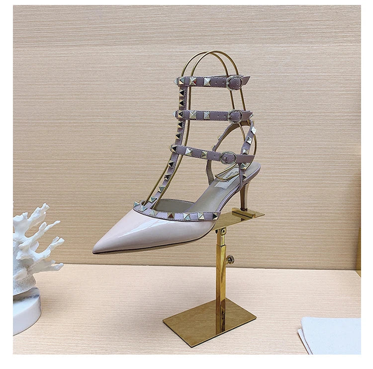 Three straps Rivet Heeled sandals luxury Women's Gladiator sandals summer Brand Slingbacks High Heels designer party Ladies Shoe