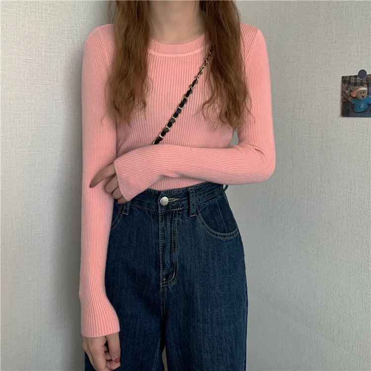 2025 New Women Sweater Autumn Winter Long Sleeve Pullover Basic Top Fashion O-neck Elastic Female Winter Solid Knitted Jumper