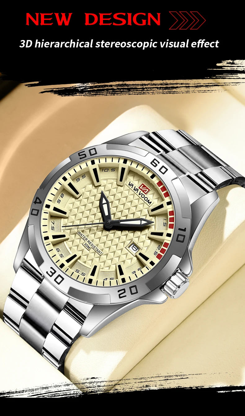 VA VA VOOM Men Casual Sport Military Quartz Calendar Wrist Watch for Man Business Leather Waterproof Male Clock Relogio Masculin