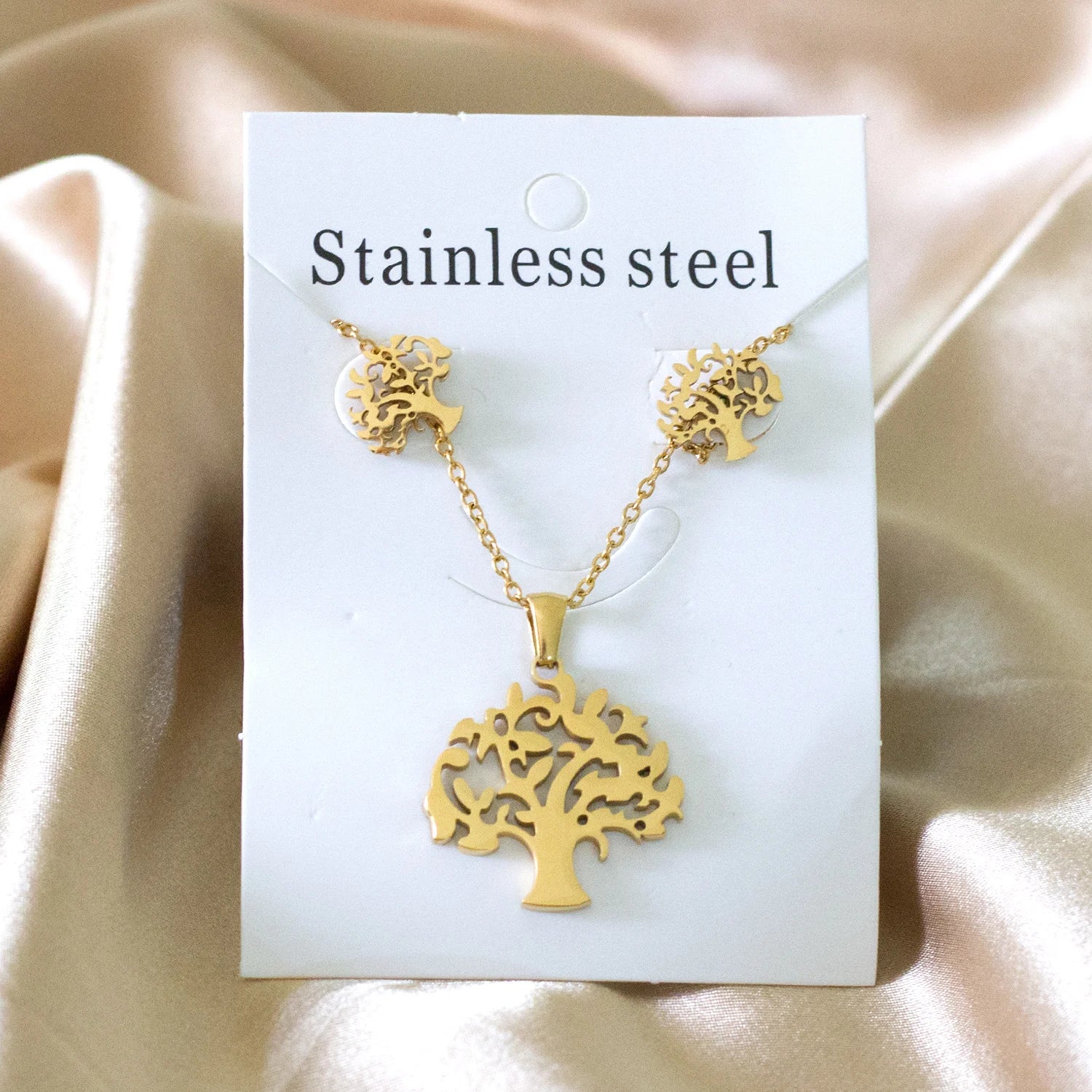 LUXUKISSKIDS Big Tree Of Life Charms Dubai Golden Jewelry Sets For Woman/Men Hippie Round Pendant Set of Necklace Earrings Punk