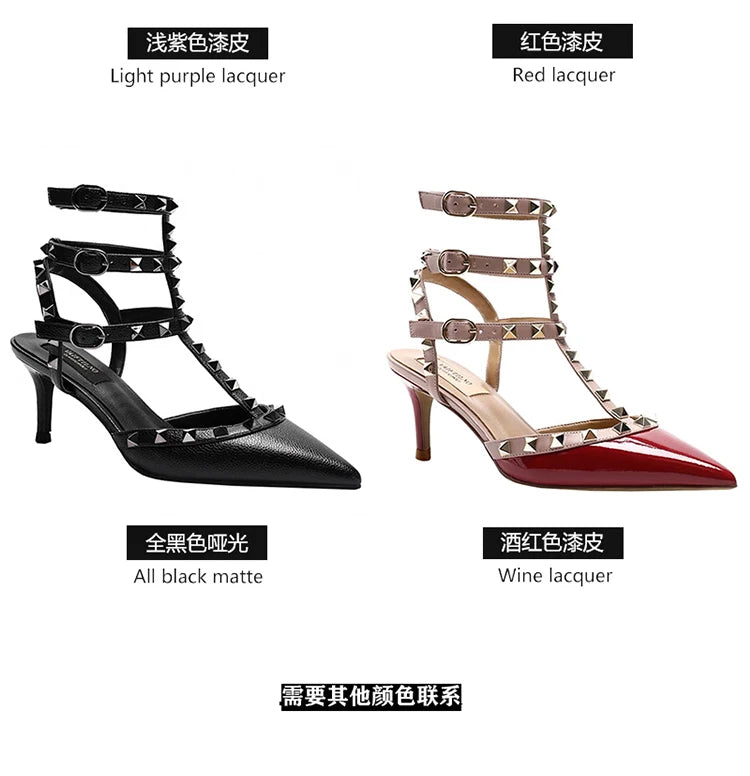 Three straps Rivet Heeled sandals luxury Women's Gladiator sandals summer Brand Slingbacks High Heels designer party Ladies Shoe