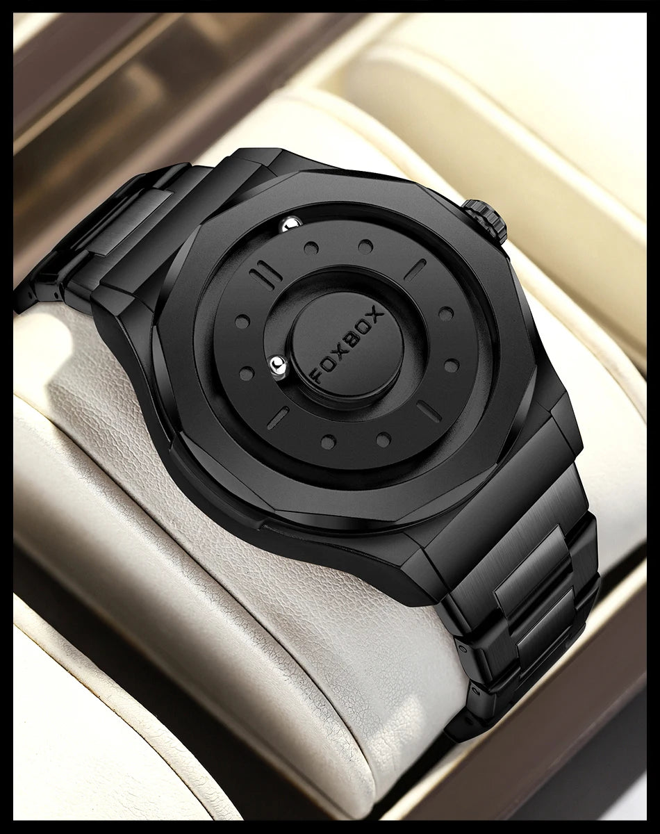 FOXBOX Creative Scrolling Pointer Magnetic Force Men's Quartz Wristwatches Outdoor Sports Waterproof Watch Men Relogio Masculino