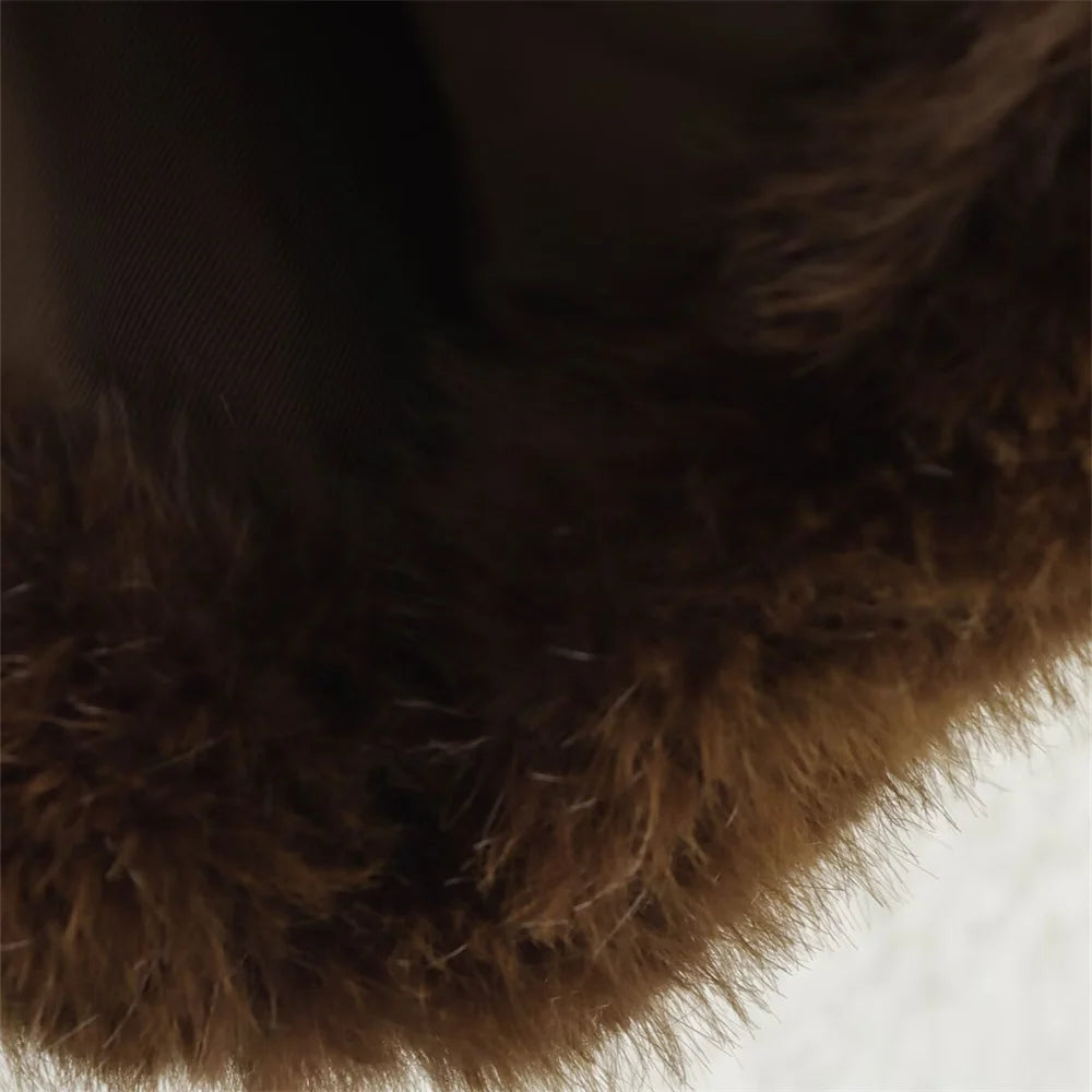 Loose lapel button embellished brown long sleeved jacket for women's autumn and winter collection