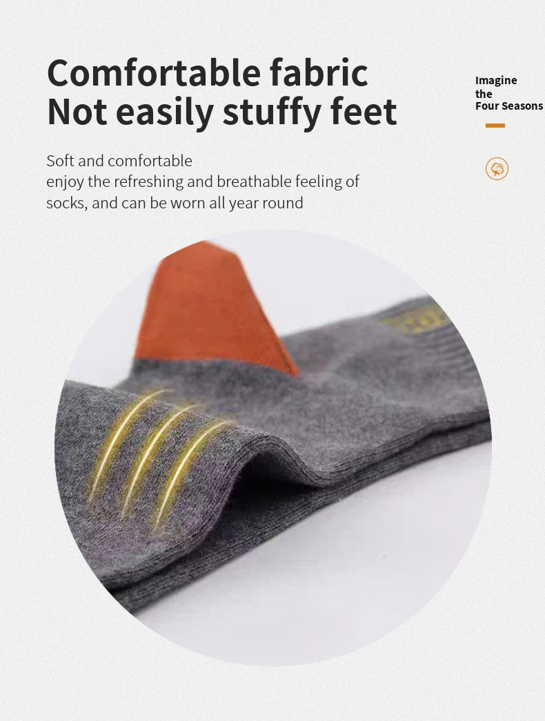 5 Pairs of Autumn and Winter MEN'S Sports Socks for Summer Leisure, Sweat Wicking, Lightweight and Breathable Basketball Socks