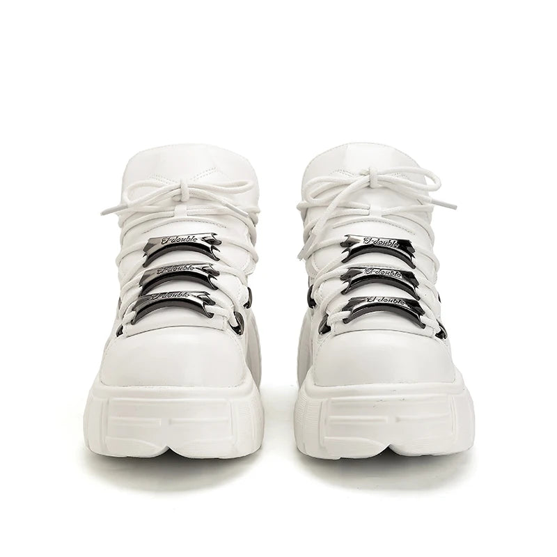 2025 New Brand Punk Style Women Shoes Lace-up heel height 6CM Platform Shoes Woman Rock Boots Metal Decor Woman Sneakers