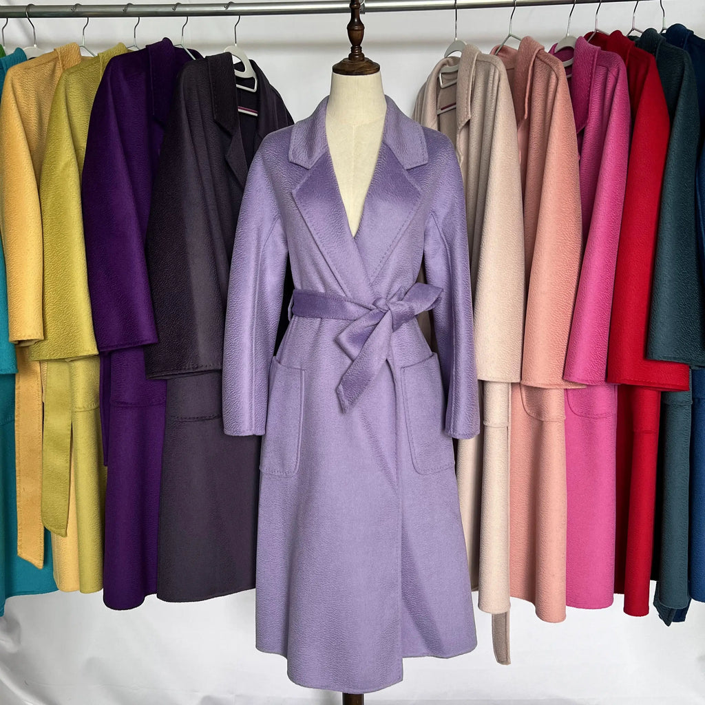 SPECIAL OFFER Cashmere Coat Female Winter Mid-Length Corrugated Coat Black Wool Coat Woman Autumn New Casual Fashion Beige Coat